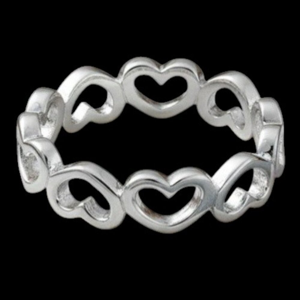 925 STERLING SILVER Hearts Eternity Band Ring Thumb Ring - Picture 16 of 16